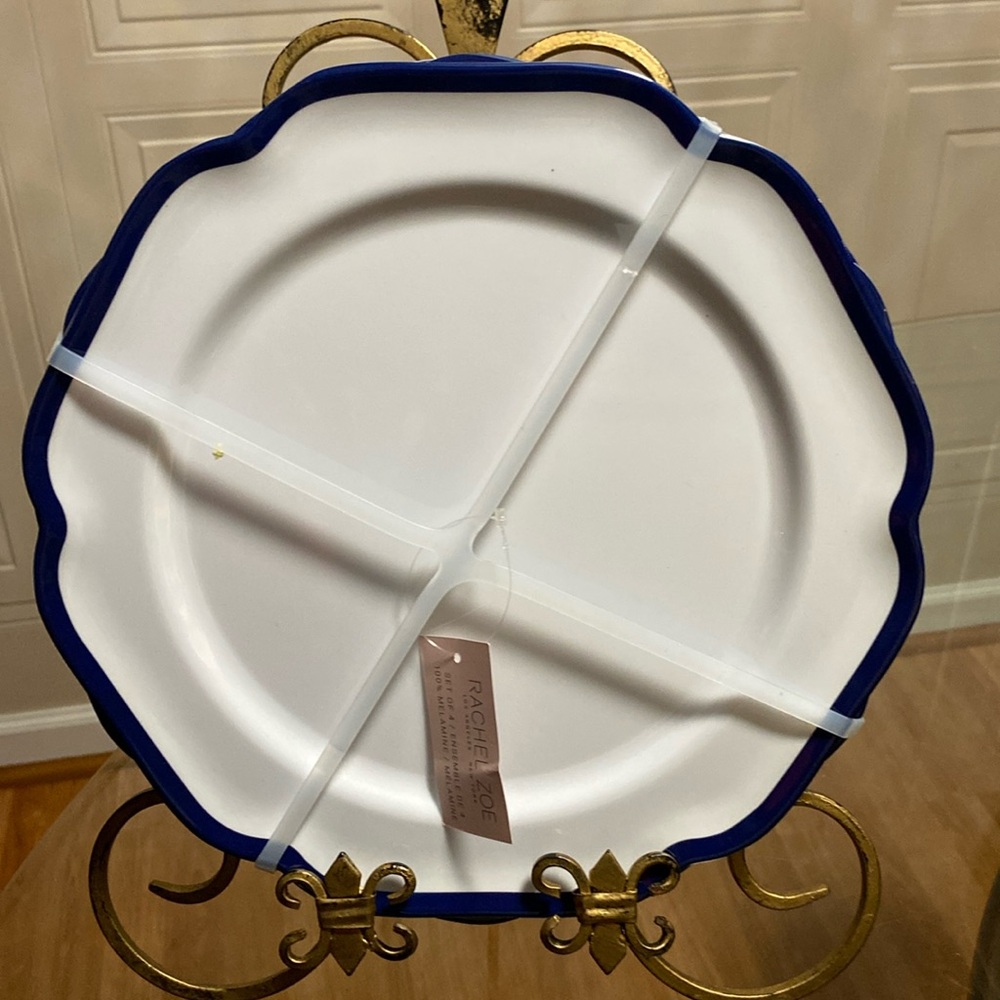 - Brand New Set Of 4  10.5” Dinner Plates Blue Dishwasher Safe